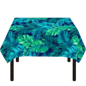 Turquoise Tropical Leaf Pattern Print Tablecloth Kitchen Home Decor