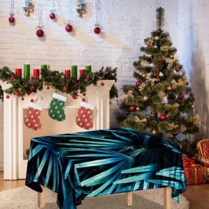 Turquoise Tropical Leaves Print Tablecloth Kitchen Home Decor