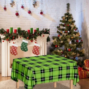 UFO Green Tartan Pattern Print Tablecloth Kitchen Home Decor