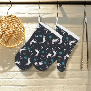 Unicorn Rainbows Moon Cloud Star Pattern Heat Resistant Oven Mitts Pot Holders Set