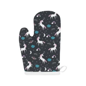 Unicorn Rainbows Moon Cloud Star Pattern Heat Resistant Oven Mitts Pot Holders Set