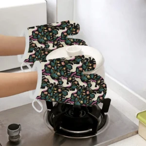 Unicorns Forest Background Heat Resistant Oven Mitts Pot Holders Set