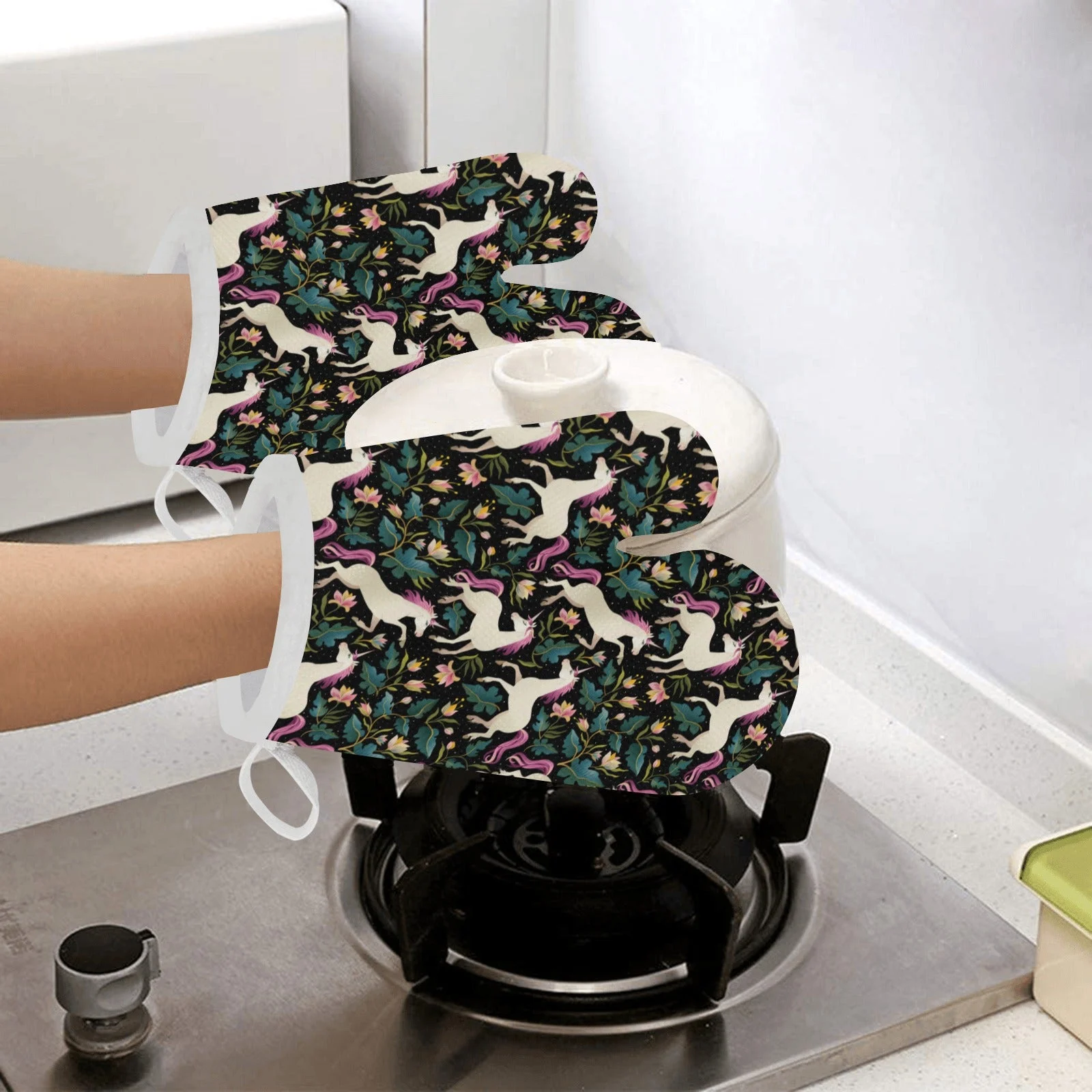 Unicorns Forest Background Heat Resistant Oven Mitts Pot Holders Set Unicorns Forest Background Heat Resistant Oven Mitts Pot Holders Set