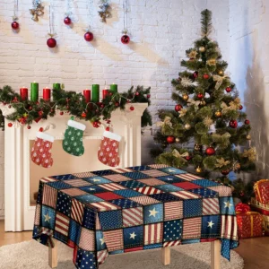 USA Denim Patchwork Pattern Print Tablecloth Kitchen Home Decor