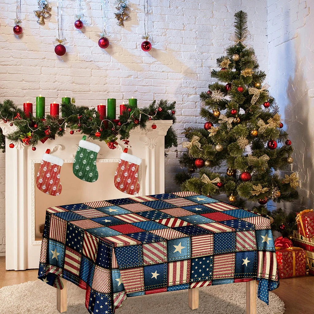 USA Denim Patchwork Pattern Print Tablecloth Kitchen Home Decor USA Denim Patchwork Pattern Print Tablecloth Kitchen Home Decor