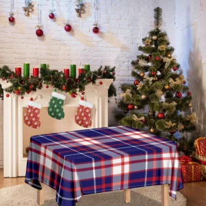 USA Patriotic Plaid Print Tablecloth Kitchen Home Decor