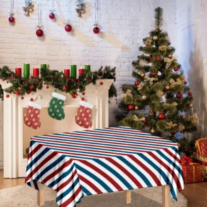 USA Patriotic Striped Pattern Print Tablecloth Kitchen Home Decor