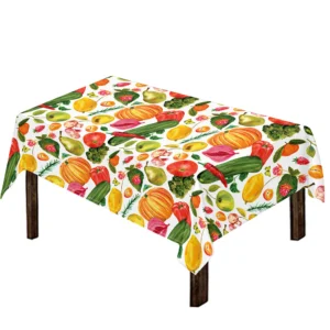 Vegan Fruits And Vegetables Print Tablecloth Kitchen Home Decor