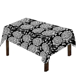 Vintage Black And White Floral Print Tablecloth Kitchen Home Decor