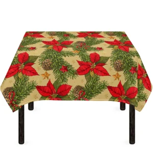 Vintage Christmas Poinsettia Print Tablecloth Kitchen Home Decor