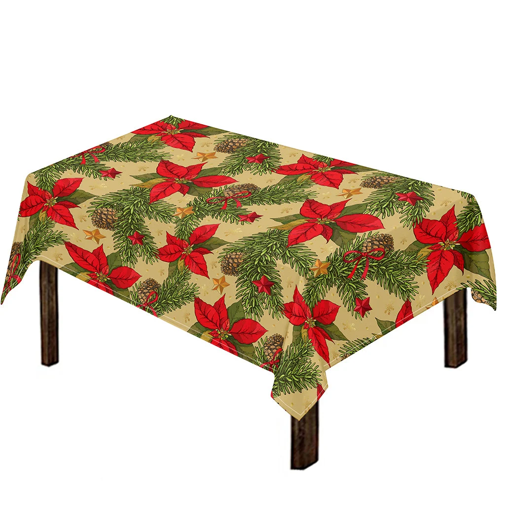 Vintage Christmas Poinsettia Print Tablecloth Kitchen Home Decor Vintage Christmas Poinsettia Print Tablecloth Kitchen Home Decor