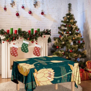 Vintage Lotus Pattern Print Tablecloth Kitchen Home Decor