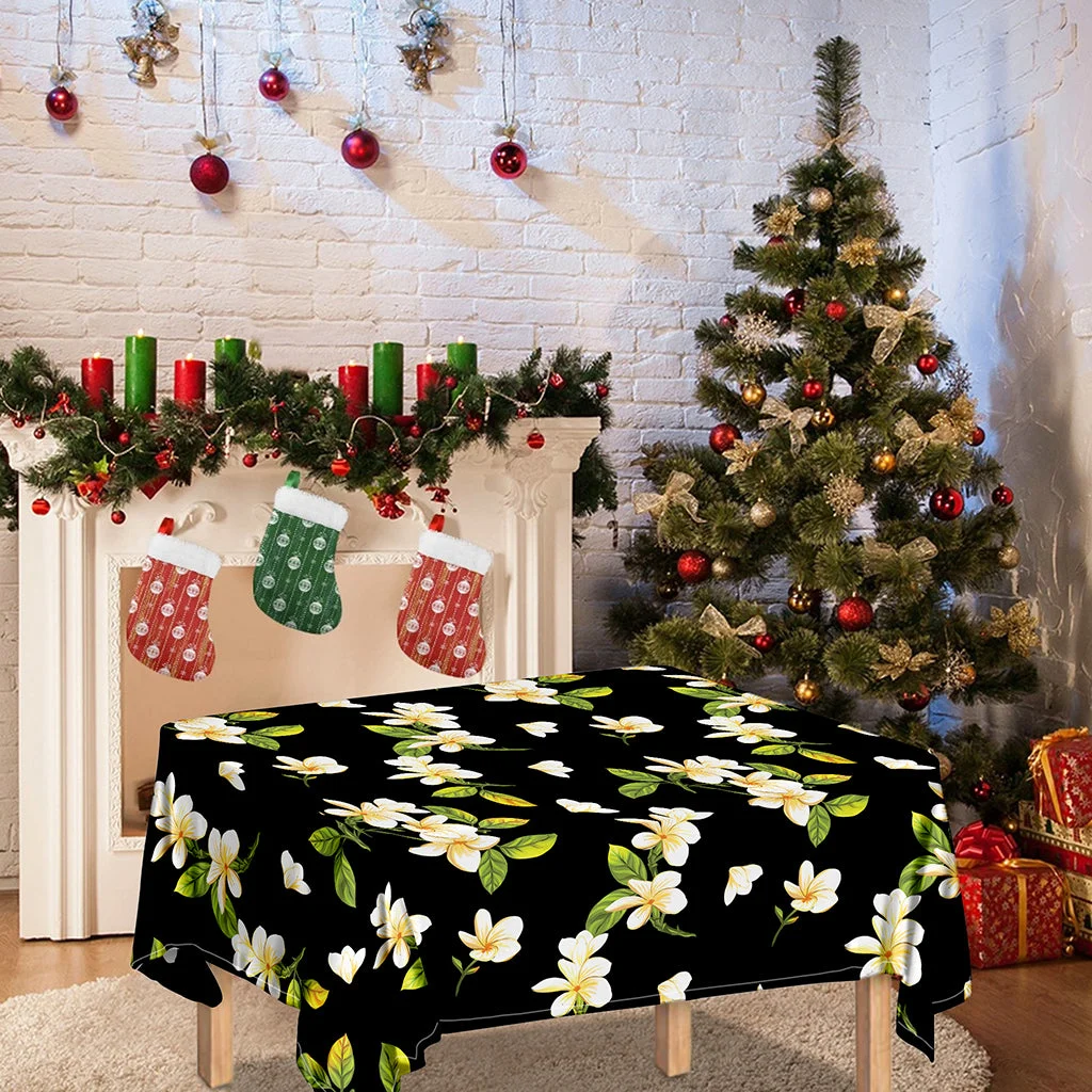 Vintage Plumeria Flower Pattern Print Tablecloth Kitchen Home Decor Vintage Plumeria Flower Pattern Print Tablecloth Kitchen Home Decor