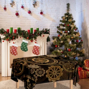 Vintage Steampunk Gears Print Tablecloth Kitchen Home Decor