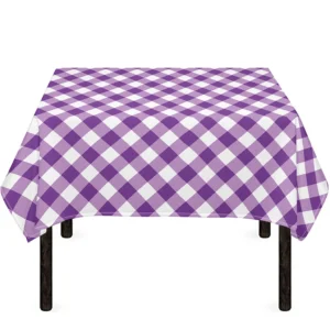 Violet And White Gingham Pattern Print Tablecloth Kitchen Home Decor