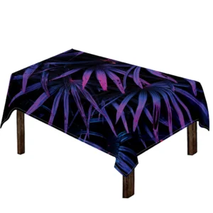 Violet Tropical Leaves Print Tablecloth Kitchen Home Decor
