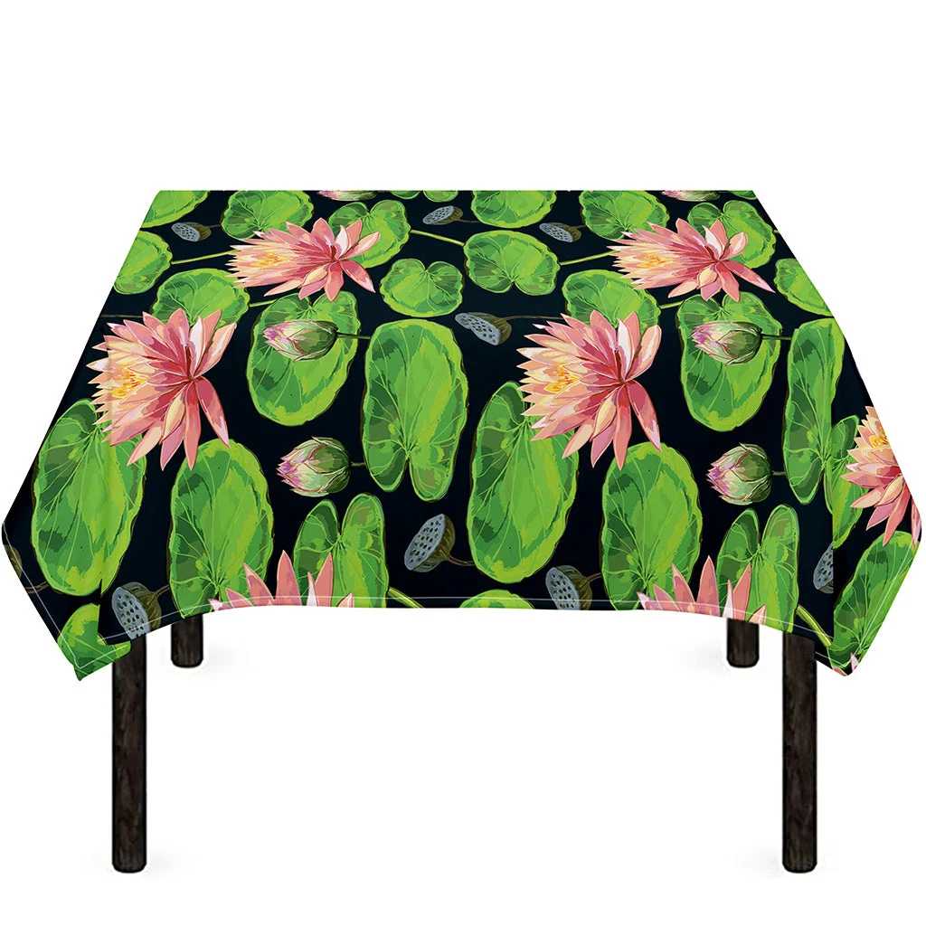 Water Lily Flower Pattern Print Tablecloth Kitchen Home Decor Water Lily Flower Pattern Print Tablecloth Kitchen Home Decor