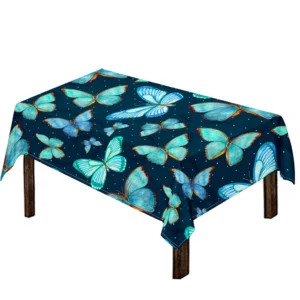 Watercolor Blue Butterfly Pattern Print Tablecloth Kitchen Home Decor