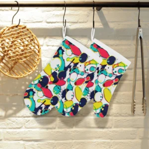 Watercolor Bowling Ball Pins Heat Resistant Oven Mitts Pot Holders Set