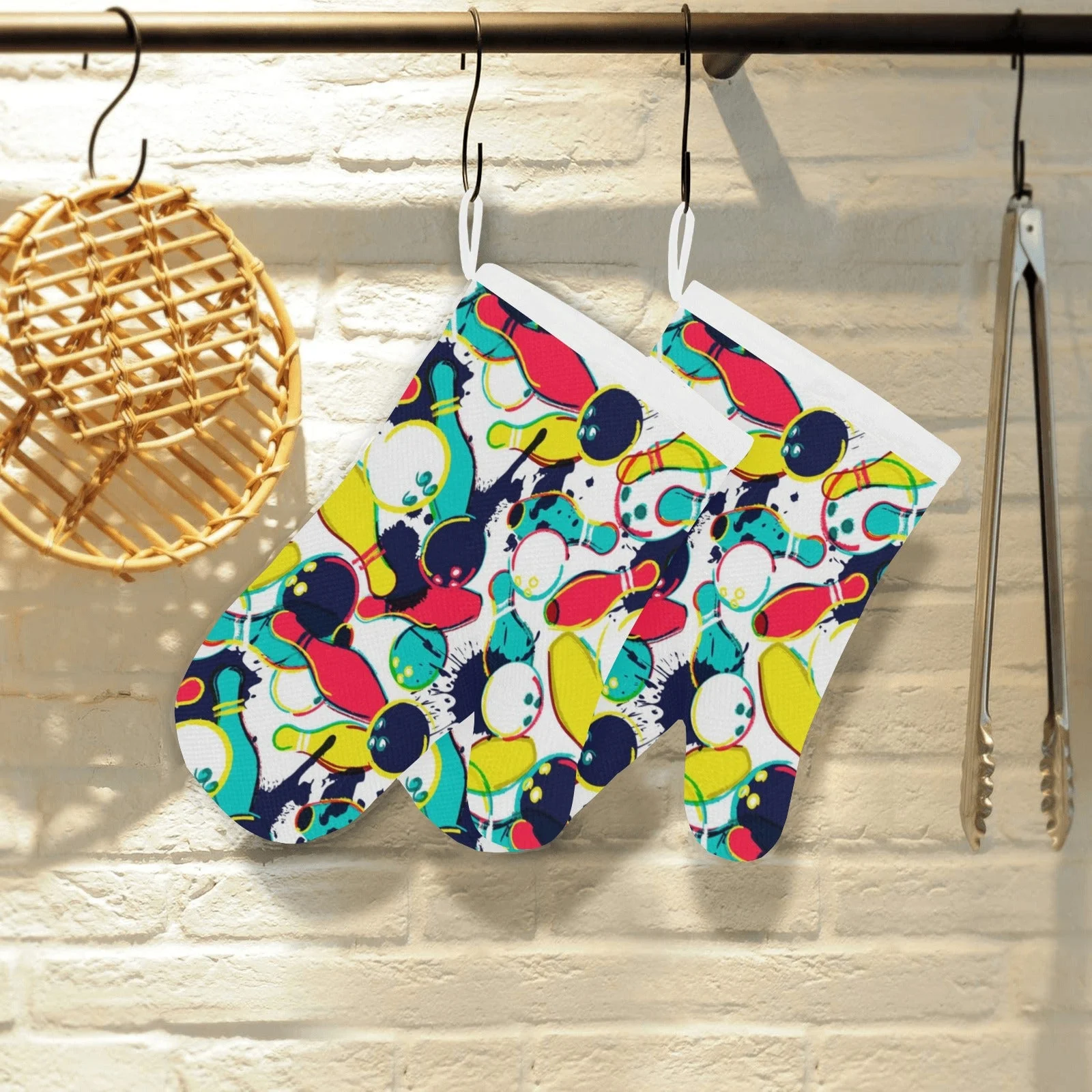 Watercolor Bowling Ball Pins Heat Resistant Oven Mitts Pot Holders Set Watercolor Bowling Ball Pins Heat Resistant Oven Mitts Pot Holders Set