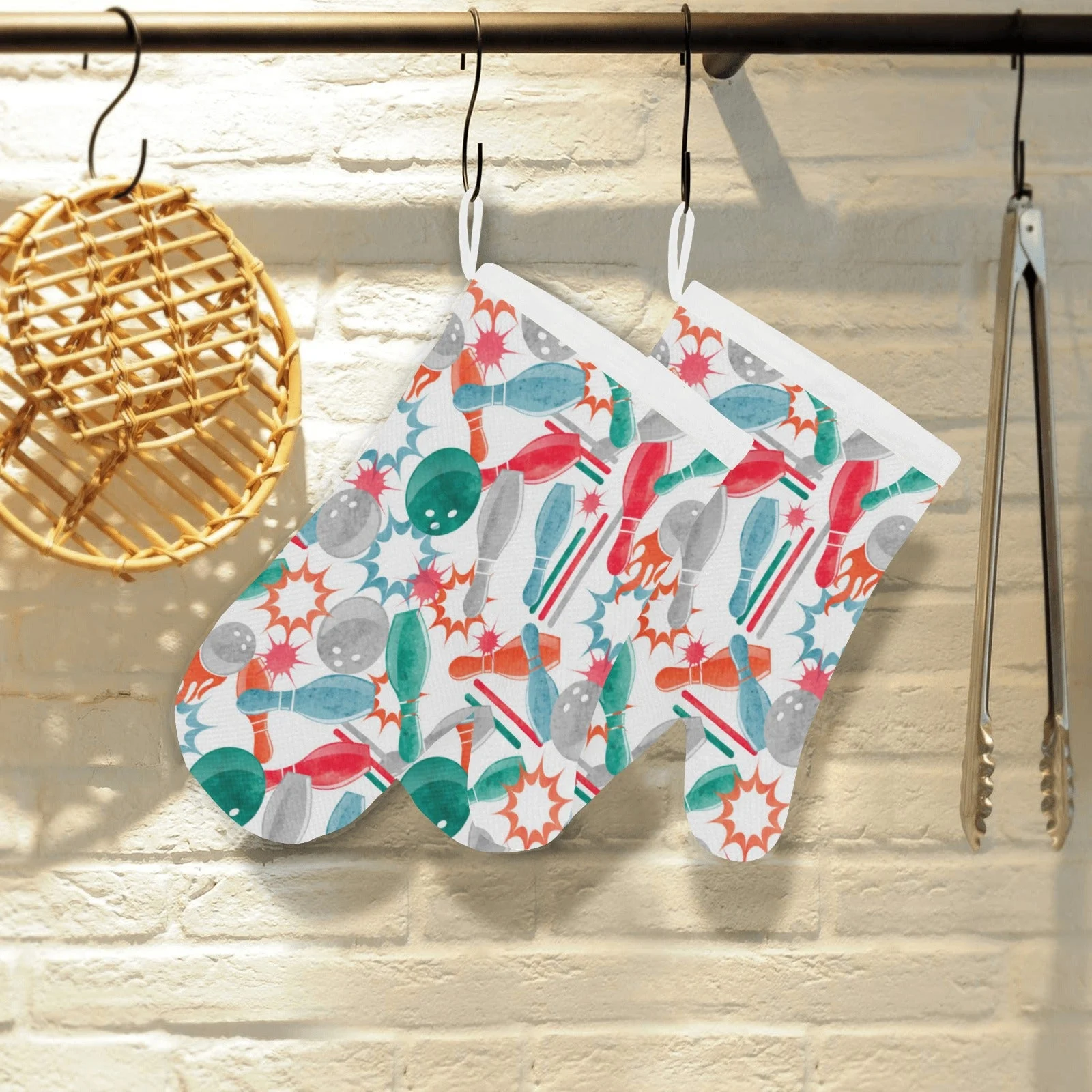 Watercolor Bowling Pattern Heat Resistant Oven Mitts Pot Holders Set Watercolor Bowling Pattern Heat Resistant Oven Mitts Pot Holders Set
