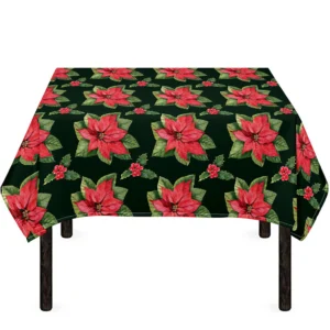 Watercolor Christmas Poinsettia Print Tablecloth Kitchen Home Decor
