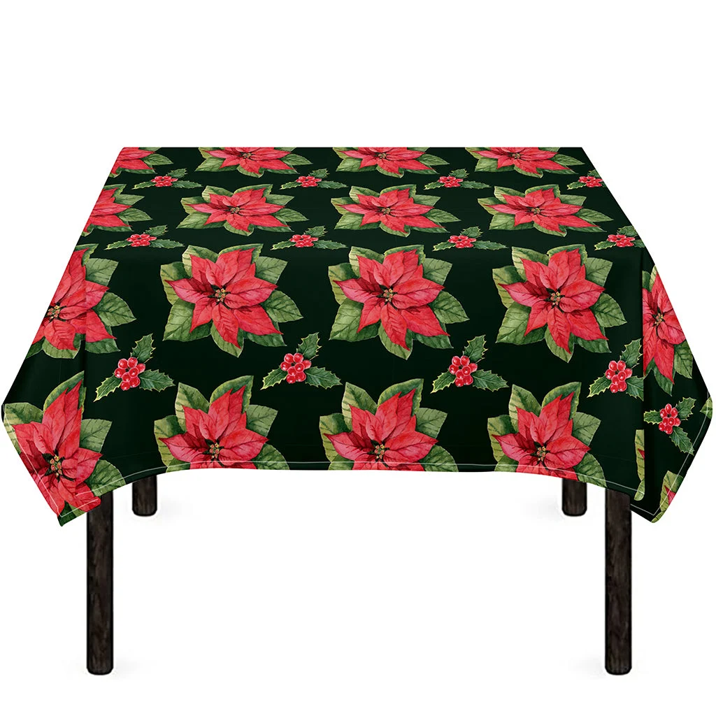 Watercolor Christmas Poinsettia Print Tablecloth Kitchen Home Decor Watercolor Christmas Poinsettia Print Tablecloth Kitchen Home Decor