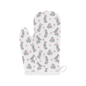 Watercolor Cute Rabbit Pattern Heat Resistant Oven Mitts Pot Holders Set
