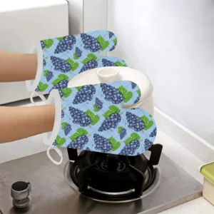 Watercolor Grape Pattern Heat Resistant Oven Mitts Pot Holders Set