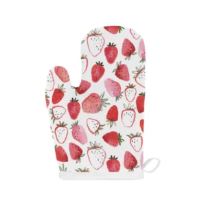 Watercolor Hand Drawn Beautiful Strawberry Pattern Heat Resistant Oven Mitts Pot Holders Set