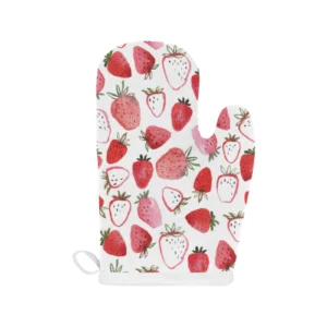 Watercolor Hand Drawn Beautiful Strawberry Pattern Heat Resistant Oven Mitts Pot Holders Set