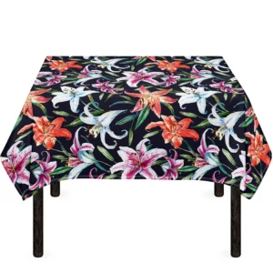 Watercolor Lily Flowers Pattern Print Tablecloth Kitchen Home Decor