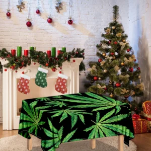 Watercolor Marijuana Leaf Pattern Print Tablecloth Kitchen Home Decor