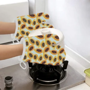 Watercolor Papaya Pattern Heat Resistant Oven Mitts Pot Holders Set