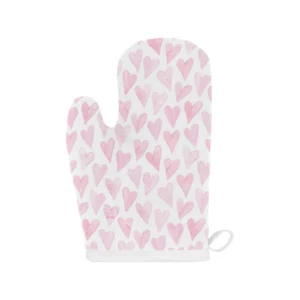 Watercolor Pink Heart Pattern Heat Resistant Oven Mitts Pot Holders Set