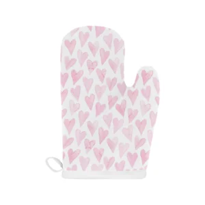 Watercolor Pink Heart Pattern Heat Resistant Oven Mitts Pot Holders Set