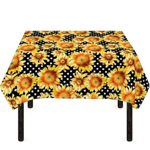 Watercolor Polka Dot Sunflower Print Tablecloth Kitchen Home Decor