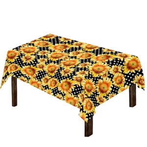 Watercolor Polka Dot Sunflower Print Tablecloth Kitchen Home Decor