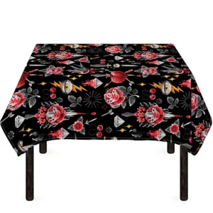 Watercolor Tattoo Print Tablecloth Kitchen Home Decor
