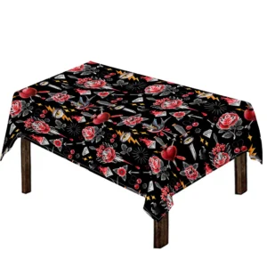 Watercolor Tattoo Print Tablecloth Kitchen Home Decor