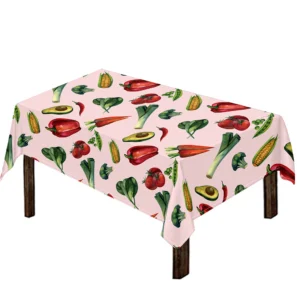 Watercolor Vegan Pattern Print Tablecloth Kitchen Home Decor