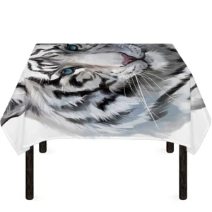 Watercolor White Bengal Tiger Print Tablecloth Kitchen Home Decor