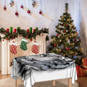 Watercolor White Bengal Tiger Print Tablecloth Kitchen Home Decor