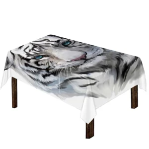 Watercolor White Bengal Tiger Print Tablecloth Kitchen Home Decor