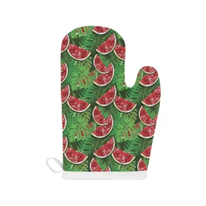 Watermelons Tropical Palm Leaves Pattern Background Heat Resistant Oven Mitts Pot Holders Set