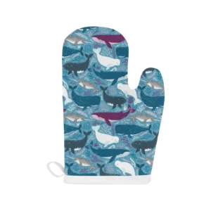 Whale Design Pattern Heat Resistant Oven Mitts Pot Holders Set