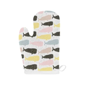 Whale Dot Pattern Heat Resistant Oven Mitts Pot Holders Set