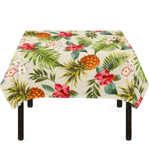 White Aloha Pineapple Pattern Print Tablecloth Kitchen Home Decor
