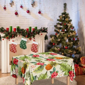 White Aloha Pineapple Pattern Print Tablecloth Kitchen Home Decor