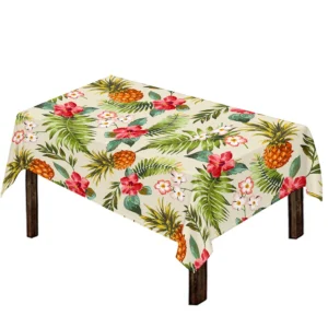 White Aloha Pineapple Pattern Print Tablecloth Kitchen Home Decor